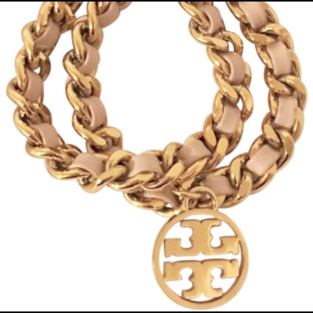 Authentic Tory Burch Chain Leather Double Wrap Bracelet